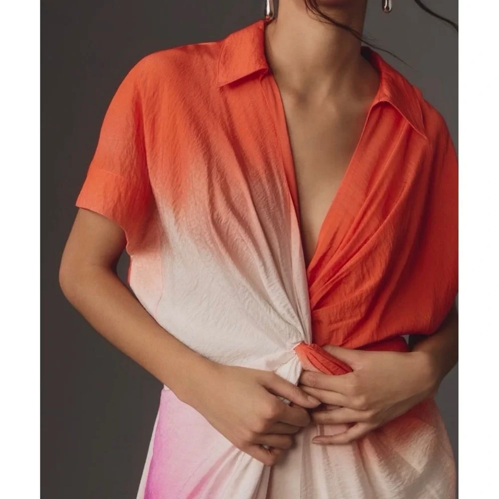 Anthropologie Orange Cream Purple Ombre Midi Dress - Picture 11 of 12